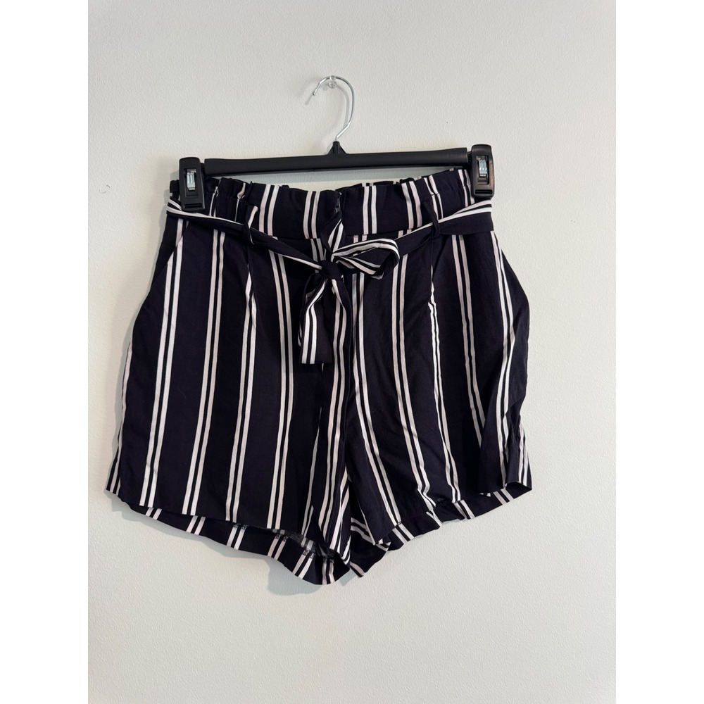 summer H&M Striped Paperbag Waist Shorts Womens Size‎ 6 Navy Blue 4th of july